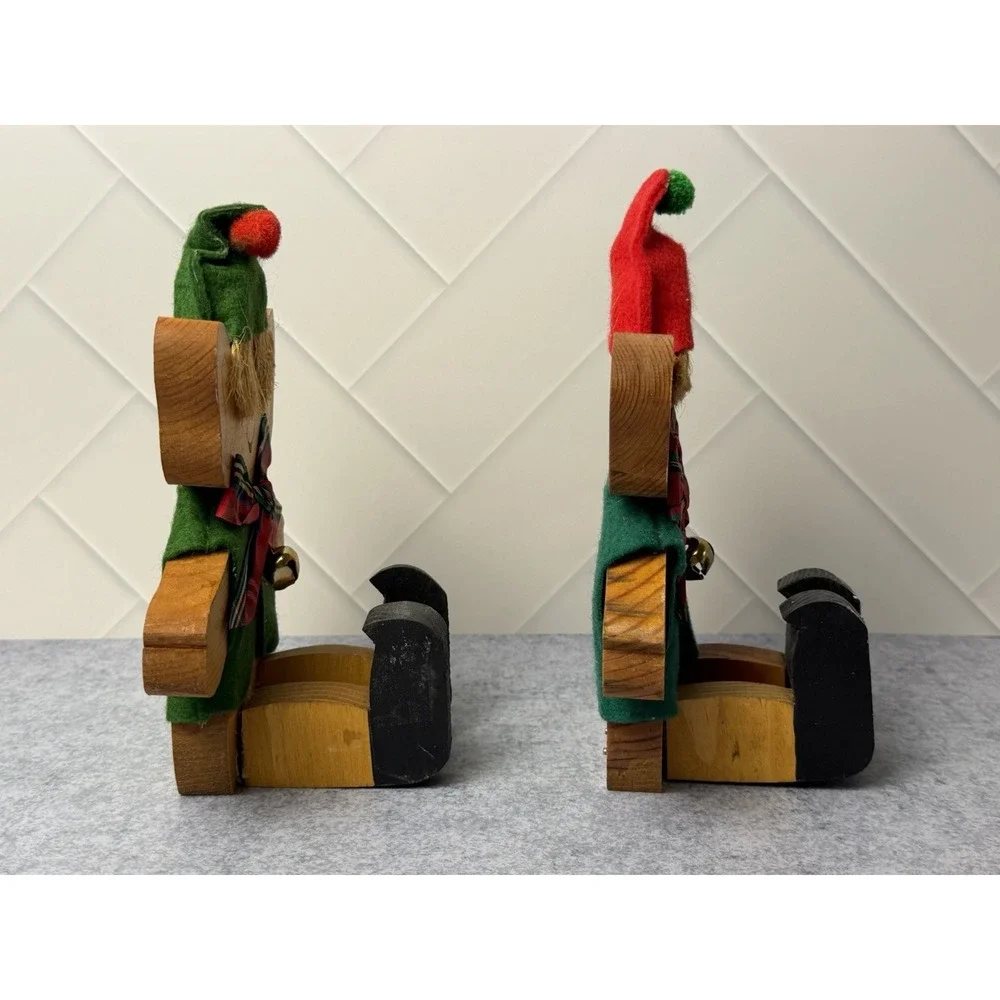 VINTAGE HANDMADE HANDPAINTED WOOD ART ELVES CHRISTMAS DECOR SANTA 8